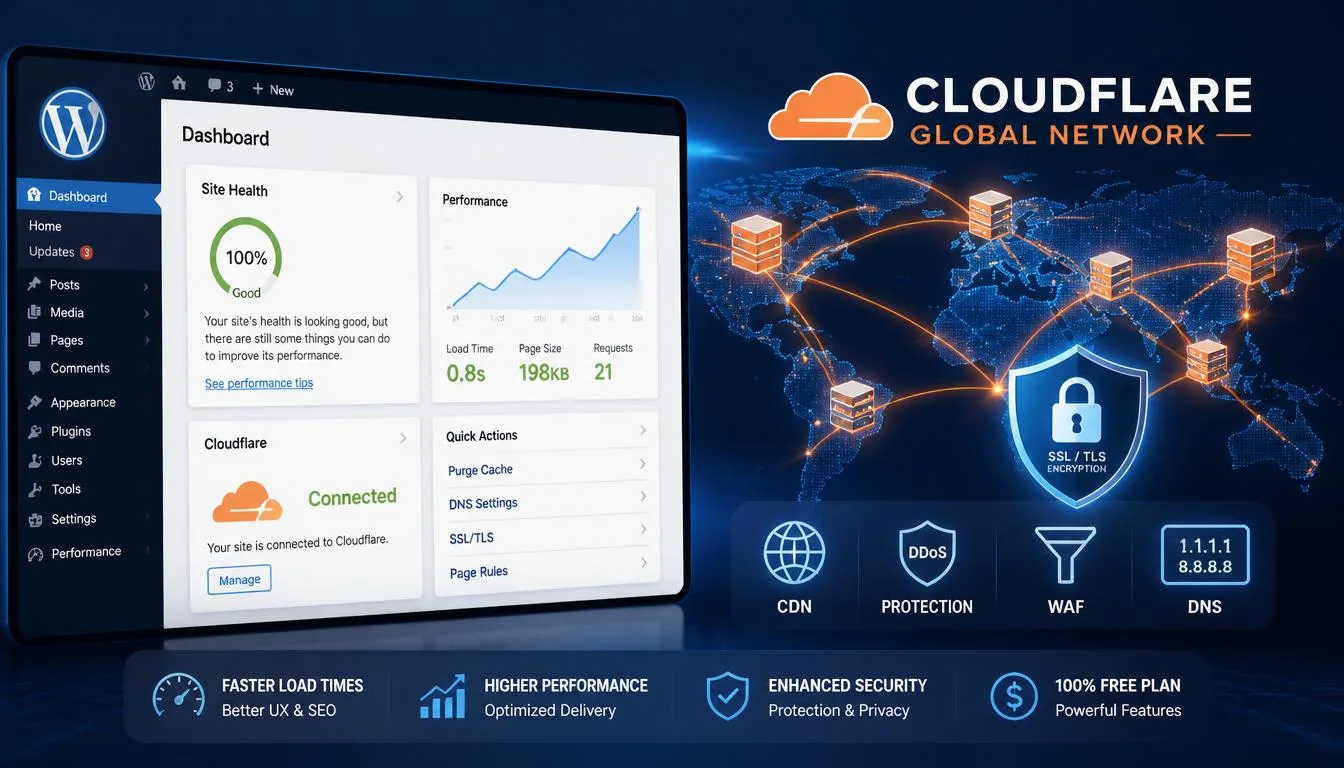 Cloudflare WordPress free setup guide for speed, SSL, DNS, CDN, and security
