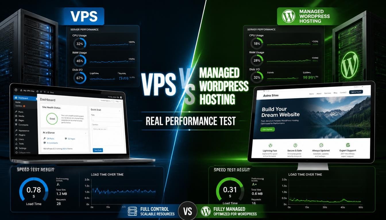 VPS vs managed WordPress hosting real performance test comparing website speed and server performance